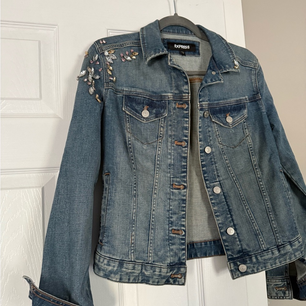 Express Rhinestone Studded Denim Jean Jacket - Picture 6 of 9